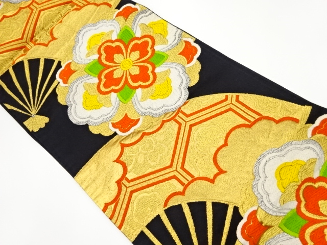 リサイクル　扇・華紋模様織出し袋帯